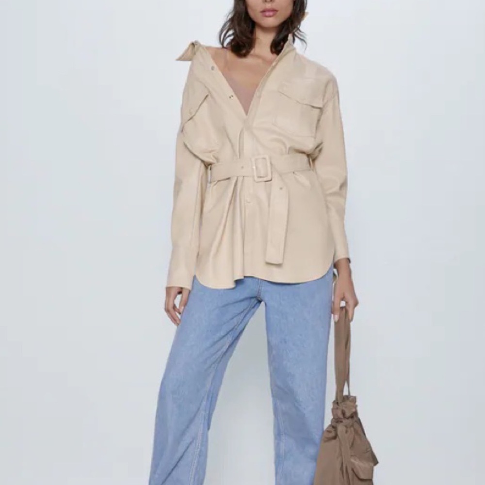 Zara Faux Leather Belted Jacket
